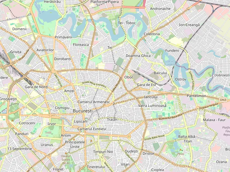 Hartă a Bucureștiului cu școala pe Calea Moșilor, lângă Piața Obor, în Sector 2